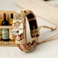 Retro Style Heat Transfer Hemp Rope Braided Cowhide Bracelet