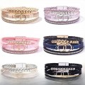 Handmade Magnetic Clasp Diamond Encrusted Leather Bracelet