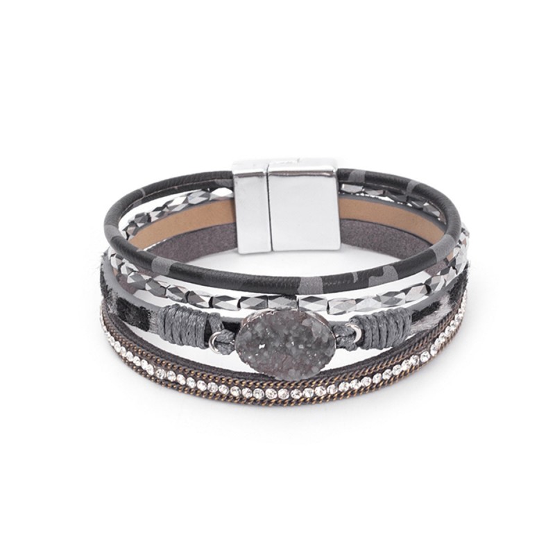 Crystal Studded Vintage Ethnic Style Beaded Leather Bracelet