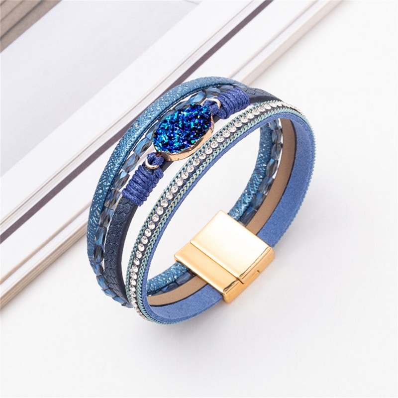 Crystal Studded Vintage Ethnic Style Beaded Leather Bracelet