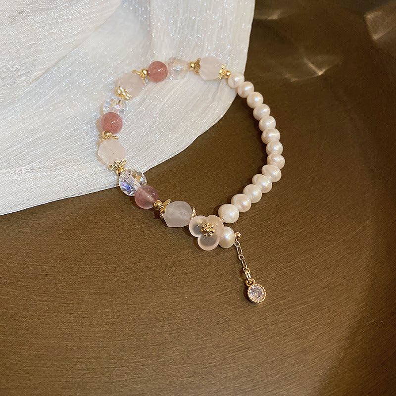 Tide Elegant Pearl Crystal Jade Double Circle Bracelet