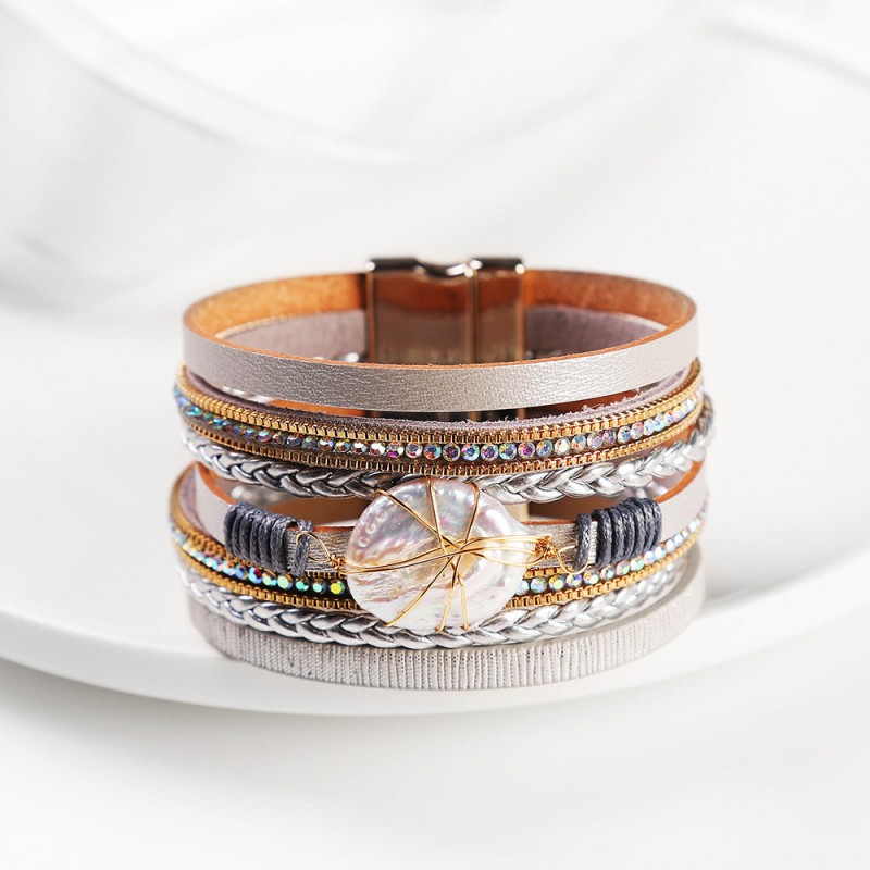 Baroque Freshwater Pearl Braided Multi-Layered Leather Bracelet