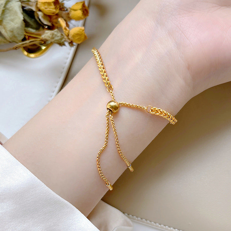 Titanium steel golden wheat ear bracelet