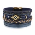 Boho Style Rice Beads Handwoven Leather Bracelet