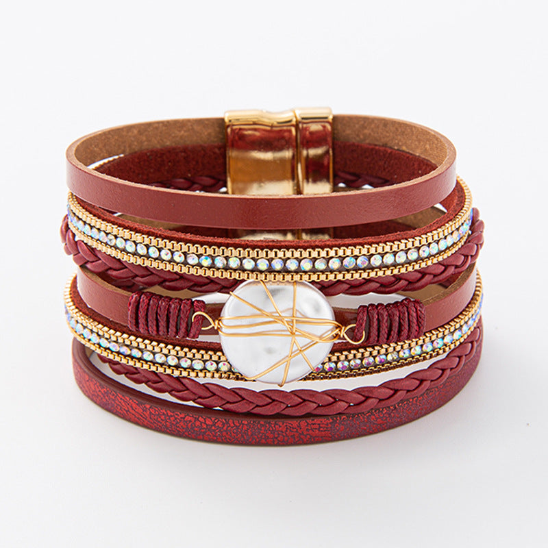 Baroque Freshwater Pearl Braided Multi-Layered Leather Bracelet