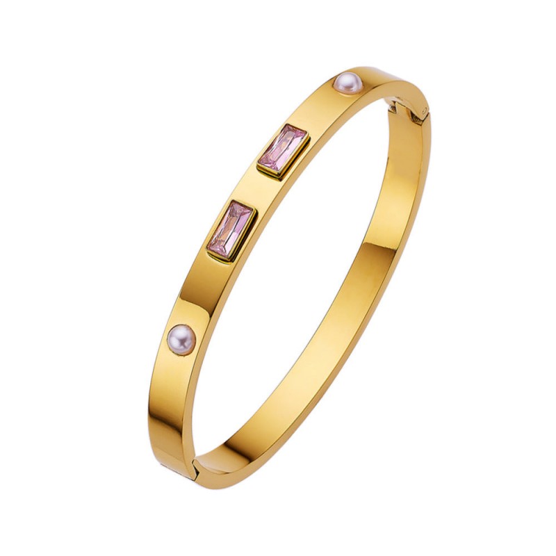 18K gold plated diamond retro stacked titanium steel bracele
