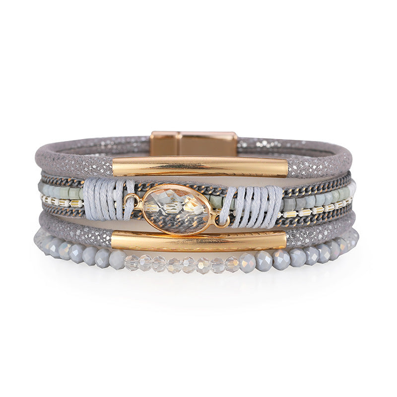 Bohemian Copper Design Crystal Stone Multilayer Ethnic Style Bracelet