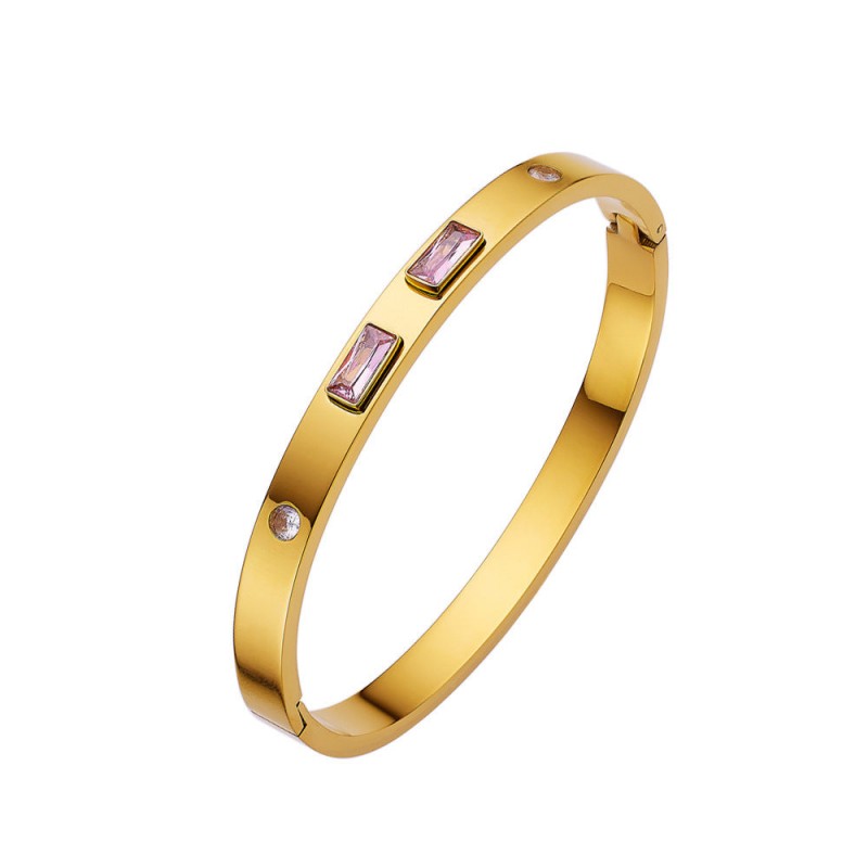 18K gold plated diamond retro stacked titanium steel bracele