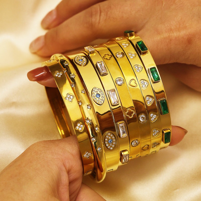 18K gold plated diamond retro stacked titanium steel bracele