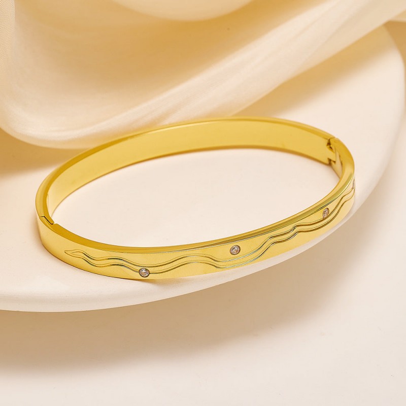 18K gold plated diamond retro stacked titanium steel bracele