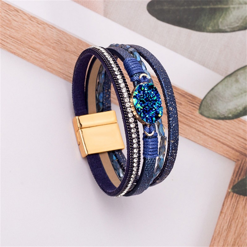 Crystal Studded Vintage Ethnic Style Beaded Leather Bracelet