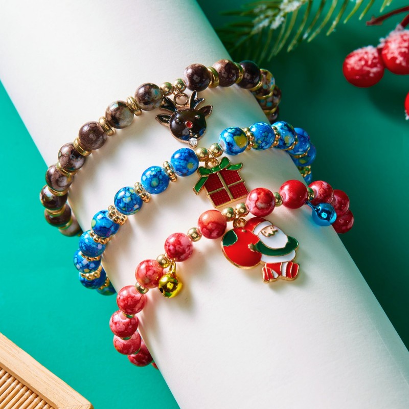 Christmas bracelet set snowman beaded bracelet