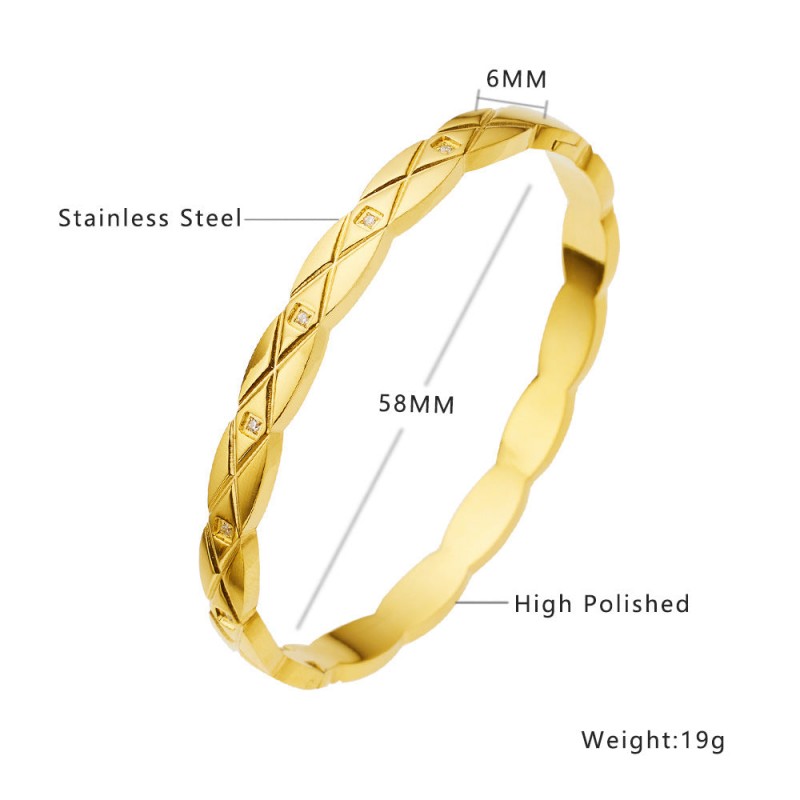 18K gold plated diamond retro stacked titanium steel bracele