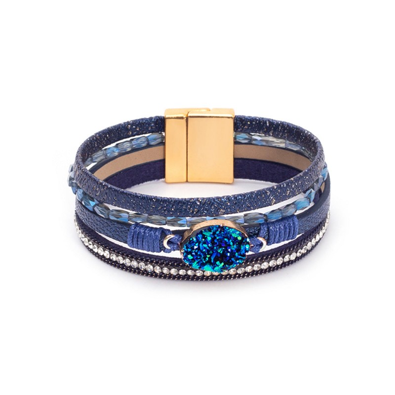 Crystal Studded Vintage Ethnic Style Beaded Leather Bracelet