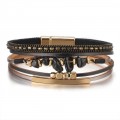 Boho Style Natural Stone Beaded Leather Magnetic Bracelet