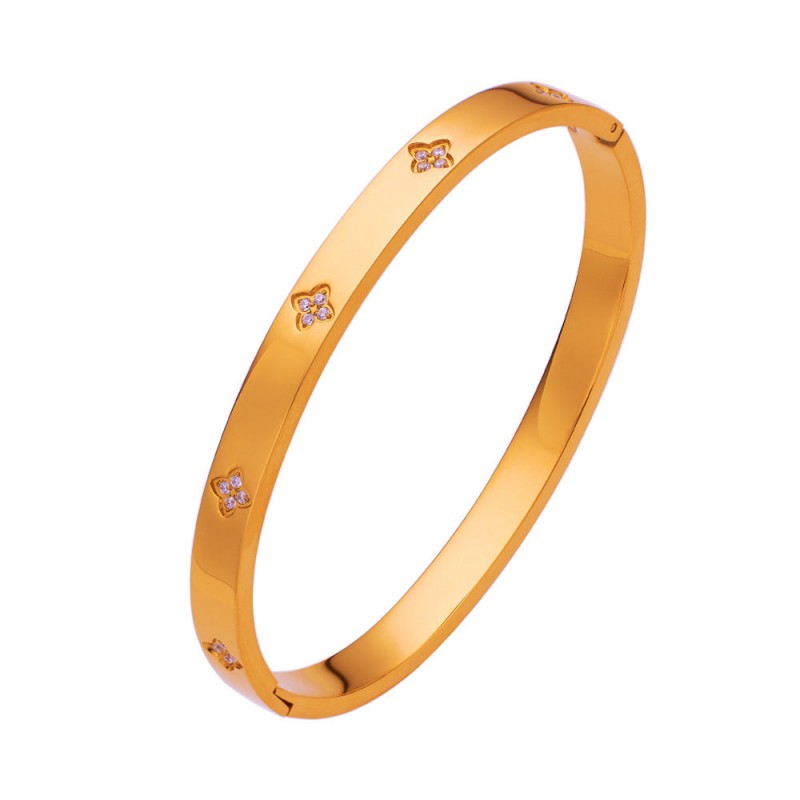 18K gold plated diamond retro stacked titanium steel bracele