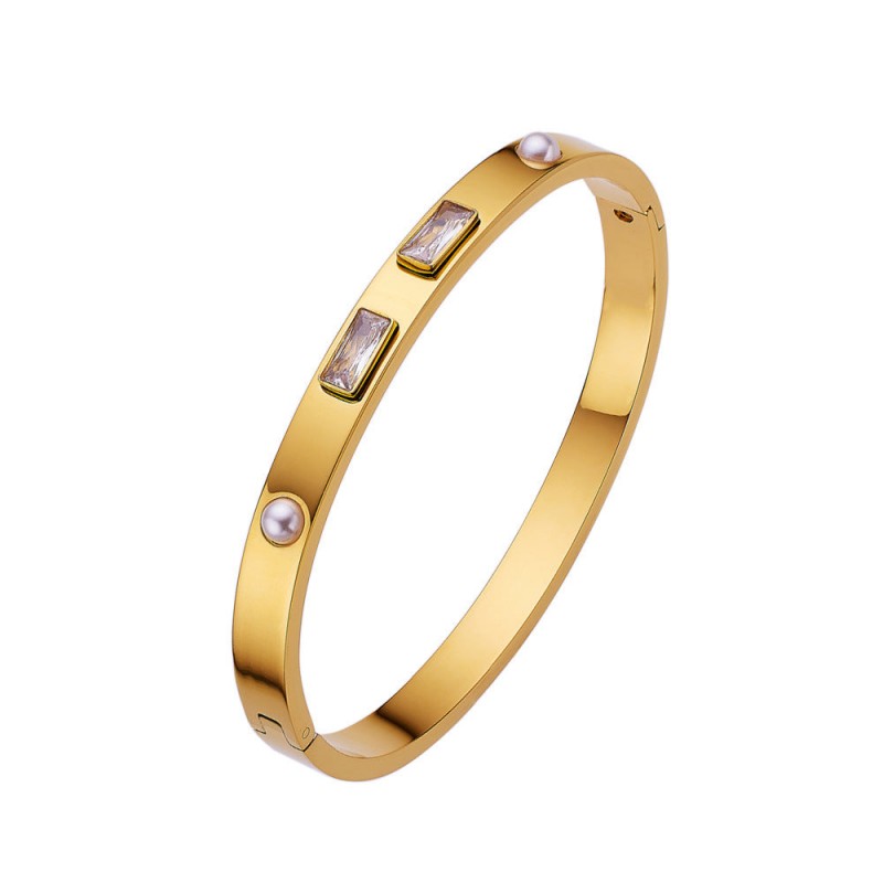 18K gold plated diamond retro stacked titanium steel bracele