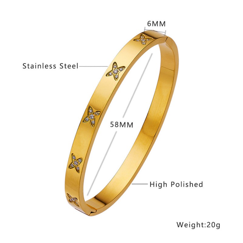 18K gold plated diamond retro stacked titanium steel bracele