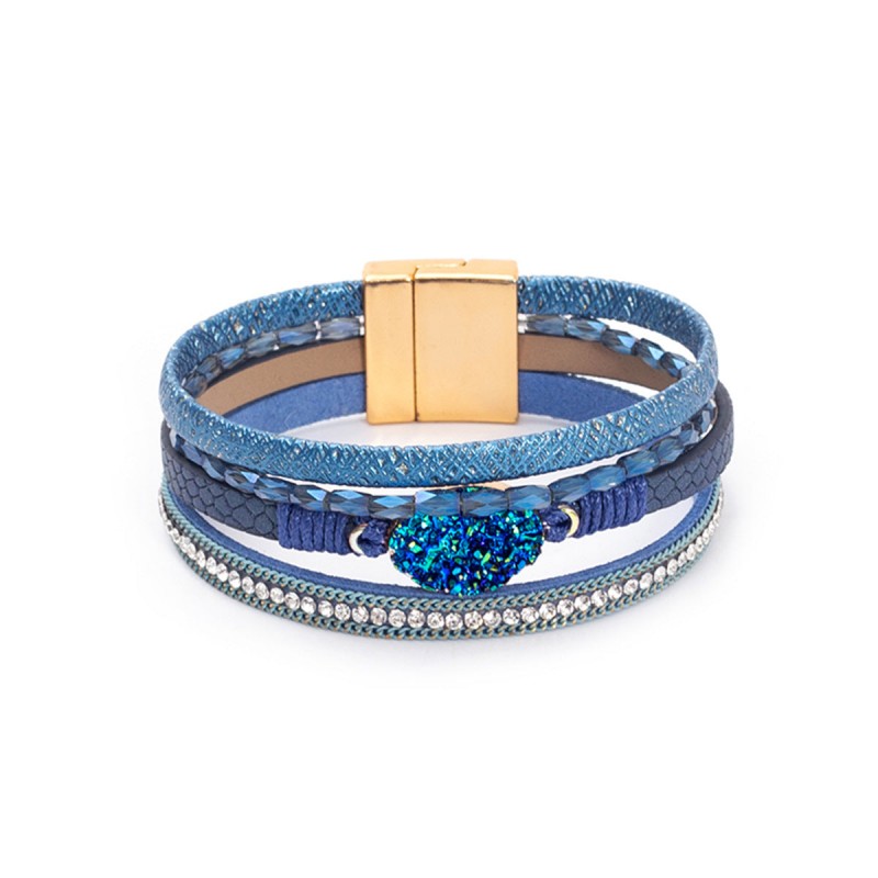 Crystal Studded Vintage Ethnic Style Beaded Leather Bracelet