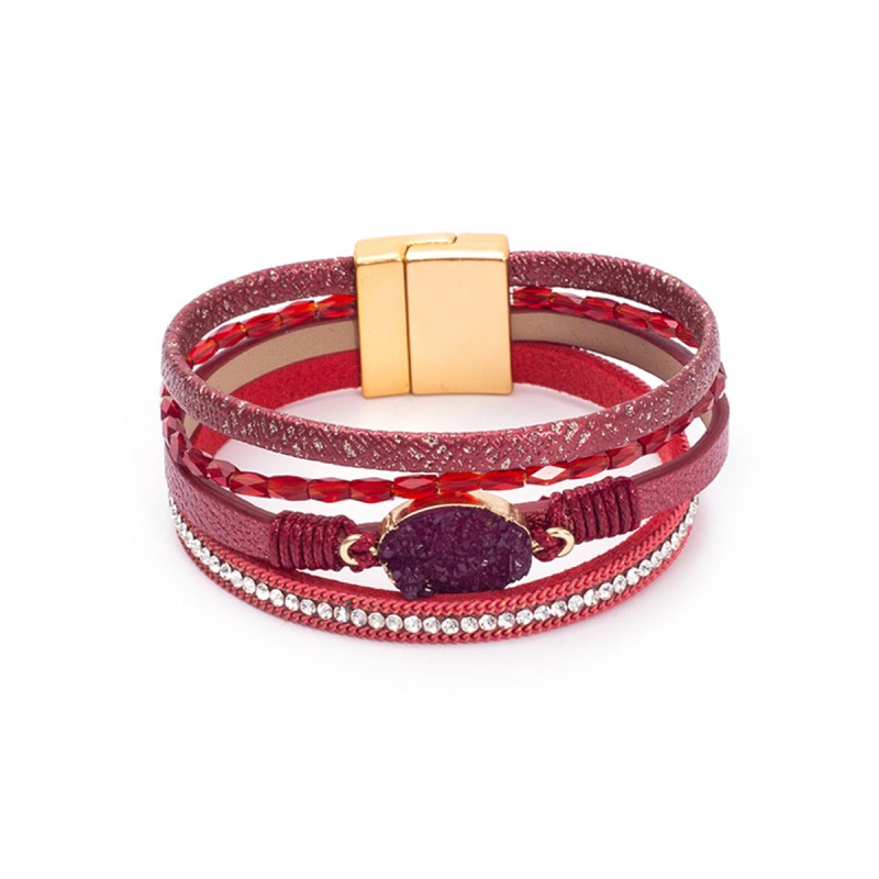 Crystal Studded Vintage Ethnic Style Beaded Leather Bracelet