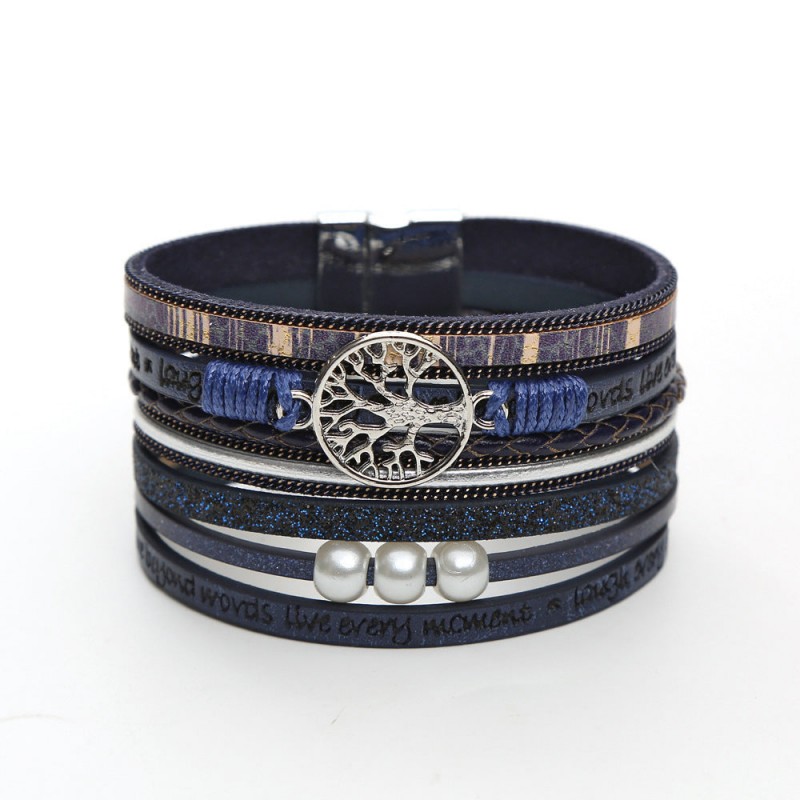 Hand Woven Leather Hollow Tree of Life Multilayer Bracelet