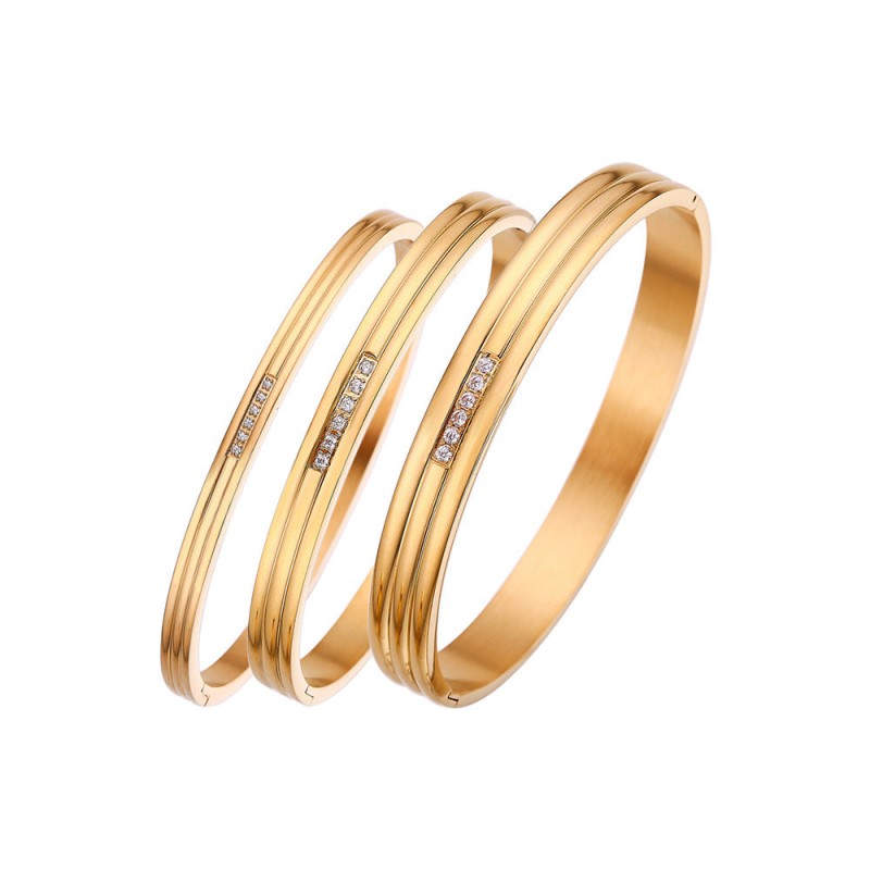 18K gold plated diamond retro stacked titanium steel bracele