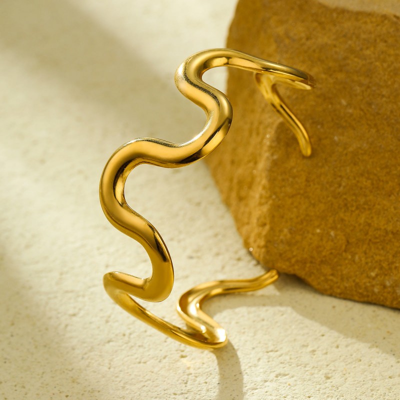 Titanium steel wave necklace bracelet 18K gold stainless steel jewelry