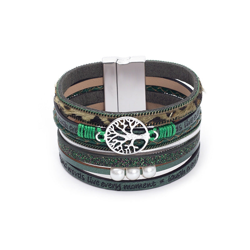 Hand Woven Leather Hollow Tree of Life Multilayer Bracelet