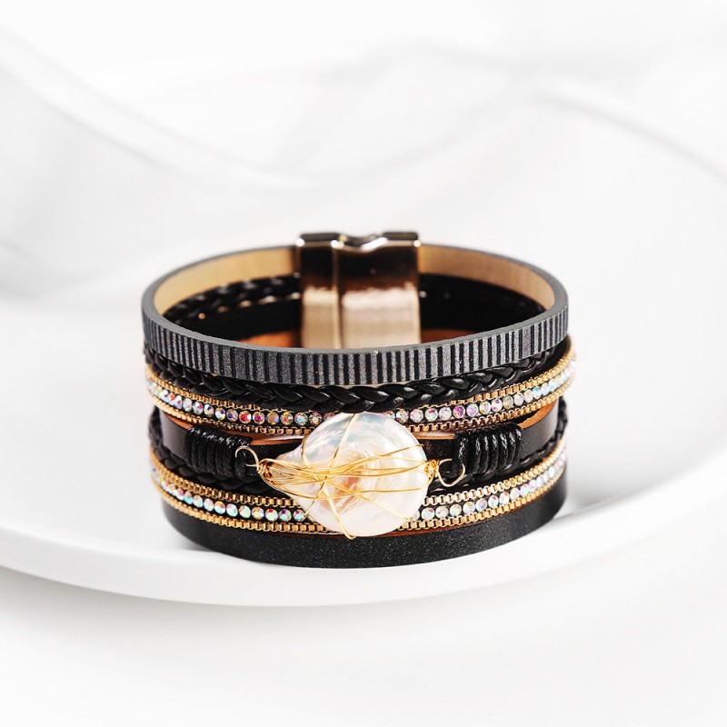 Baroque Freshwater Pearl Braided Multi-Layered Leather Bracelet
