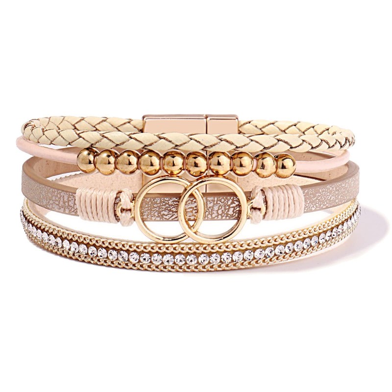Handmade Magnetic Clasp Diamond Encrusted Leather Bracelet