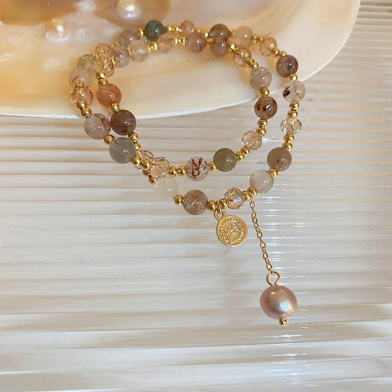 Tide Elegant Pearl Crystal Jade Double Circle Bracelet