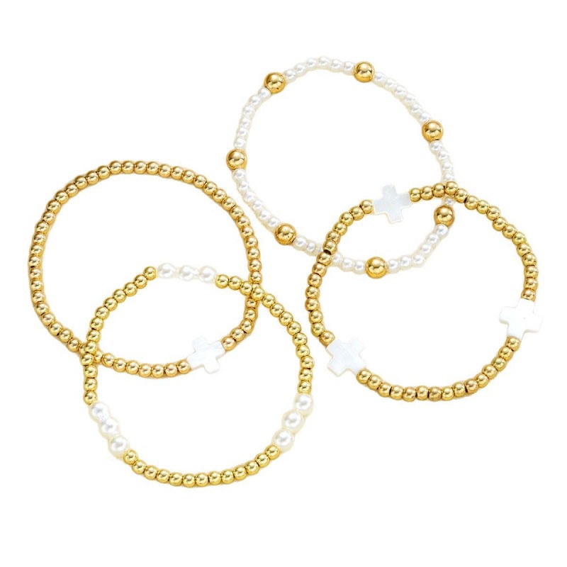 Bohemian Bead Cross Bracelet 4-Piece Set