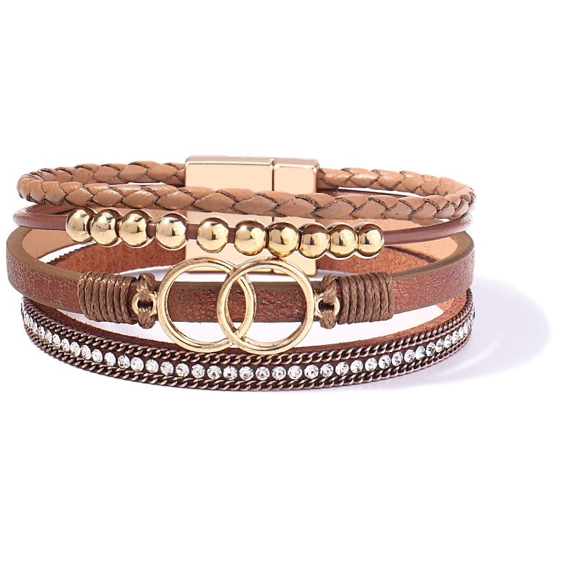 Handmade Magnetic Clasp Diamond Encrusted Leather Bracelet
