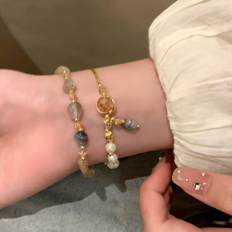 Tide Elegant Pearl Crystal Jade Double Circle Bracelet