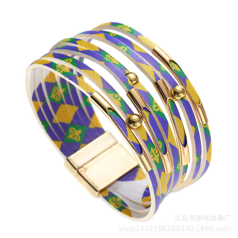 Alloy Tube Magnet Buckle Valentine's Day Leather Bracelet OLY-BT-LuoKun001
