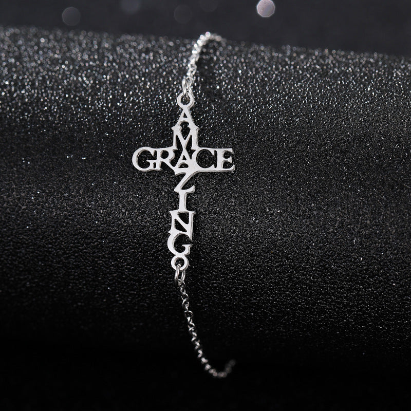 Silver Stainless Steel Cross Bracelet