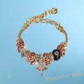 Leopard print cross stainless steel beaded bracelet