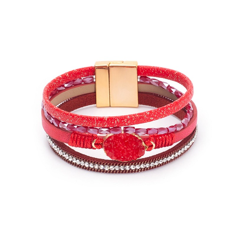 Crystal Studded Vintage Ethnic Style Beaded Leather Bracelet