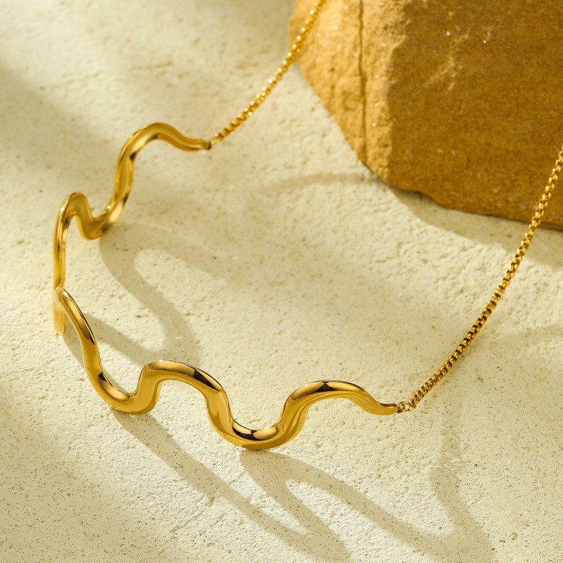 Titanium steel wave necklace bracelet 18K gold stainless steel jewelry