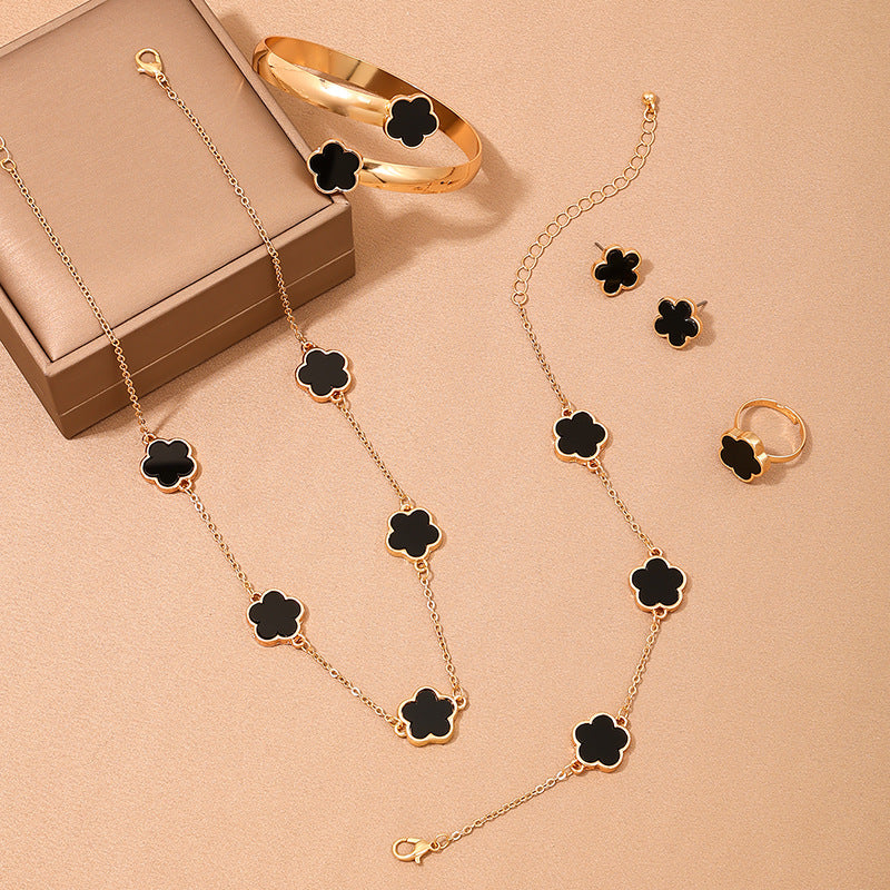 Metal New Five Leaf Clover Flower Bracelet Necklace Earrings