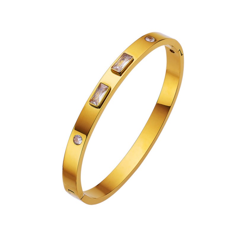 18K gold plated diamond retro stacked titanium steel bracele