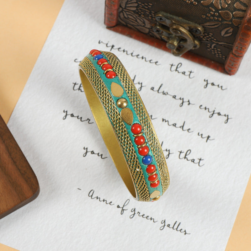 Vintage Brass with Turquoise Ethnic Style Bracelet